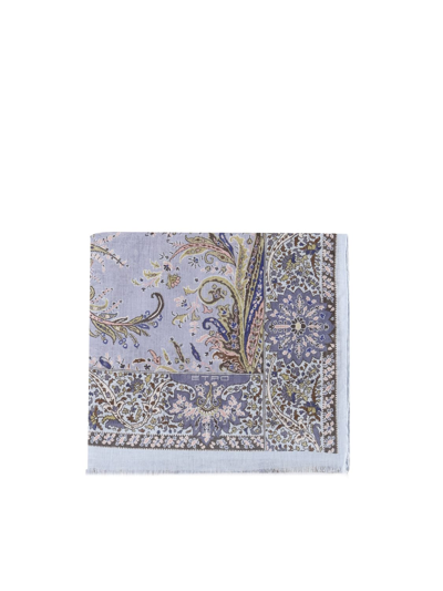 Etro Paisley Scarf In Cashmere Blend In Blue