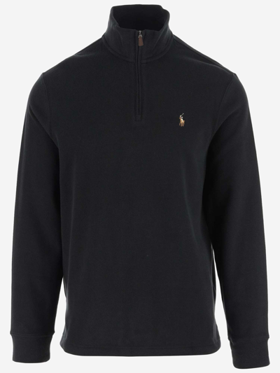 Ralph Lauren Cotton Knit Pullover With Logo In Black