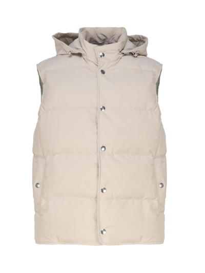 Eleventy Padded Vest With Hood In Beige