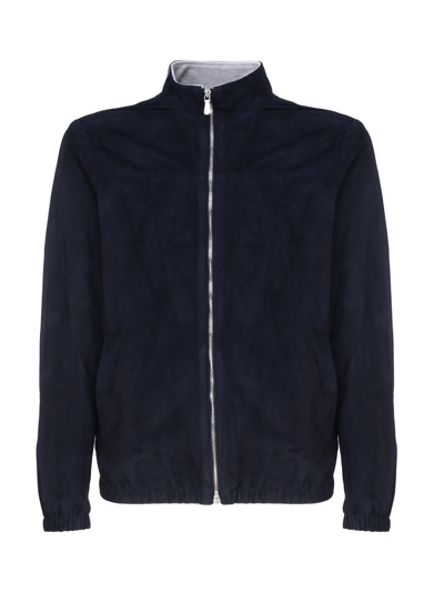 Eleventy Elasticated-trim Suede Jacket In Blue