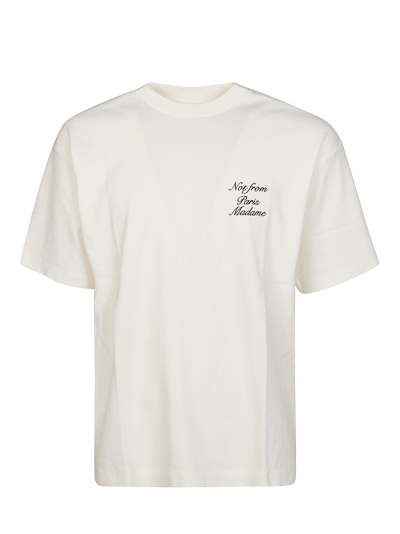 Drôle De Monsieur Slogan Cursive Cotton T-shirt In Cream
