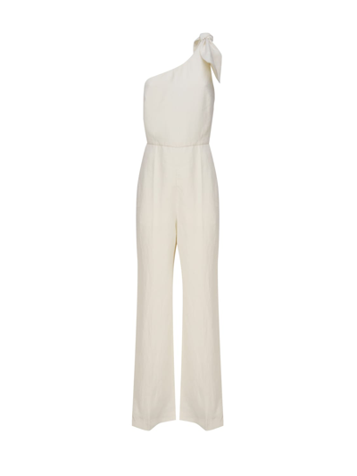 Chloé One-shoulder Jumpsuit White Size 8 100% Linen In Blanc