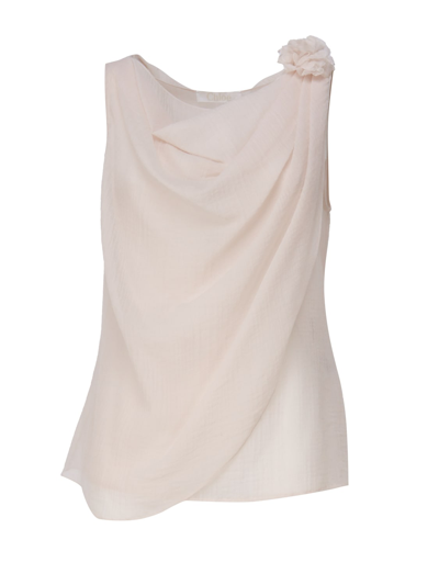 Chloé Draped Sleeveless Top Pink Size 6 100% Virgin Wool In Nude & Neutrals