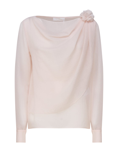 Chloé Draped Top With Boat Neckline In Pink