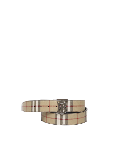 Burberry Reversible Leather And Check Tb Belt In Beige