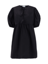 Ganni Tie String Cotton Poplin Mini Dress In Black