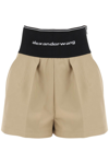 Alexander Wang Cotton And Nylon Shorts With Branded Waistband In Chino (beige)