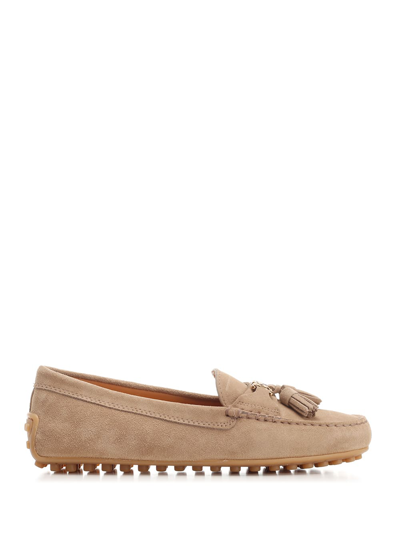 Tod's Loafer With Tassels And Micro Chain In Beige