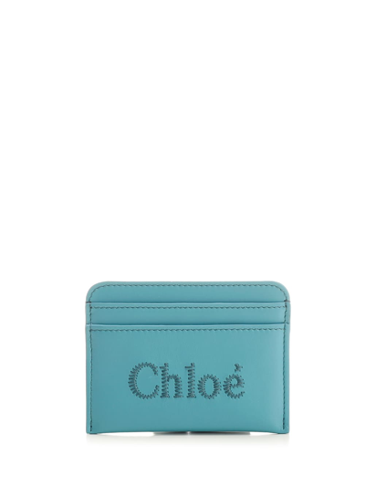 Chloé Sense Card Holder In Azzurro