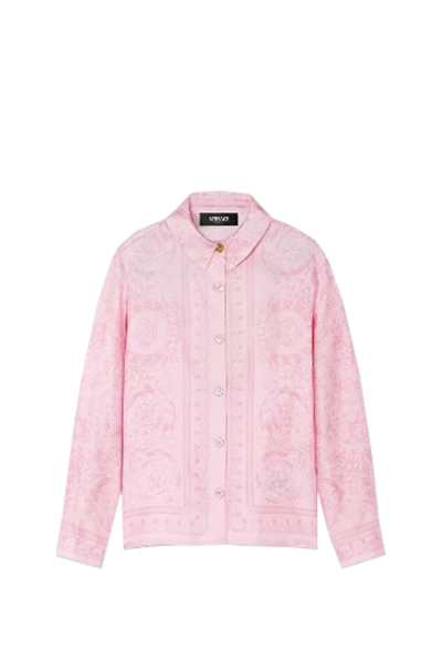 Versace Teen Girls Pink Barocco Silk Shirt In Rose