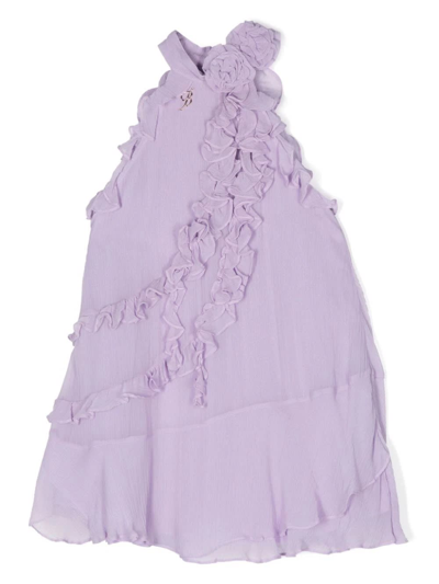 Miss Blumarine Kids' Ruffled Chiffon Dress In Purple