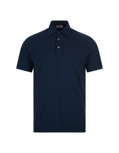 FEDELI SHORT-SLEEVED POLO SHIRT IN NAVY BLUE COTTON