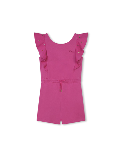 Chloé Kids' Fuchsia Jumpsuit With Ruffles And Studs In Pink