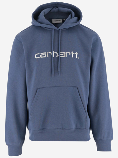 Carhartt Logo Cotton Blend Hoodie In Blue