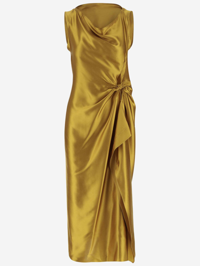 Stephan Janson Draped Silk Dress In Golden