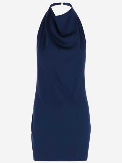 Stephan Janson Draped Stretch Silk Dress In Blue