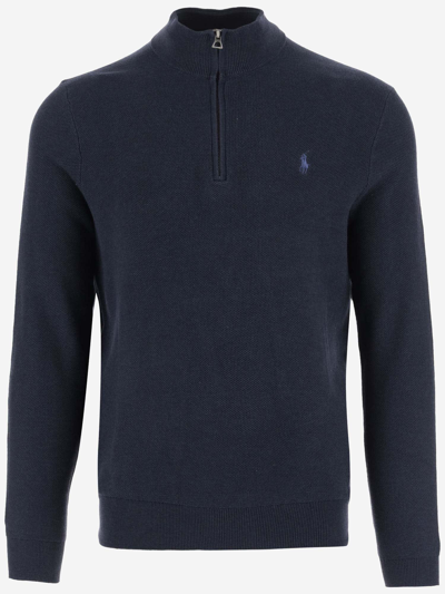 Ralph Lauren Cotton Knit Pullover With Logo In Blue
