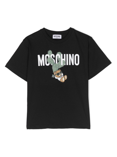 Moschino Kids' Teddy Bear Cotton T-shirt In 黑色