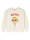 MINI RODINI WHITE CREWNECK SWEATSHIRT WITH OWL PRINT IN COTONE BOY