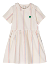 MINI RODINI WHITE STRIPE DRESS WITH HEART EMBROIDERY IN STRETCH COTTON GIRL