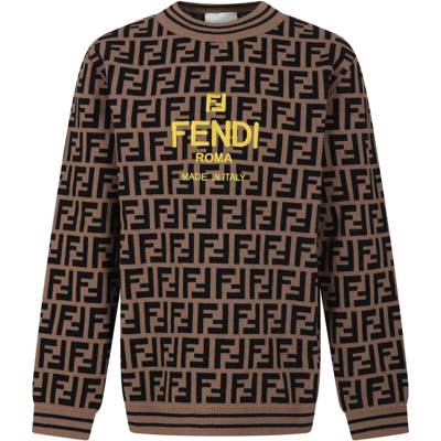 Fendi Kids Allover Ff Motif Knit Jumper In Brown