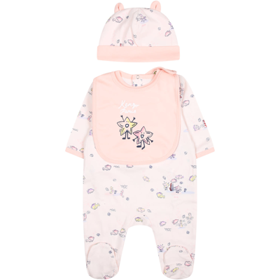 Kenzo Pink Set For Baby Girl With Marine Animal Print