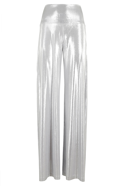 Norma Kamali Elephant Lamé Wide-leg Pants In Silver