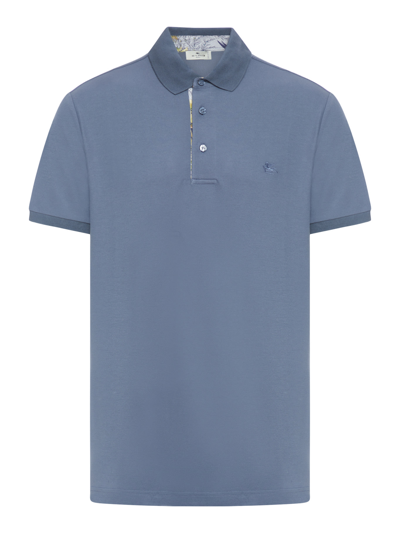 Etro Polo Roma Printed Details In Light Blue Multi