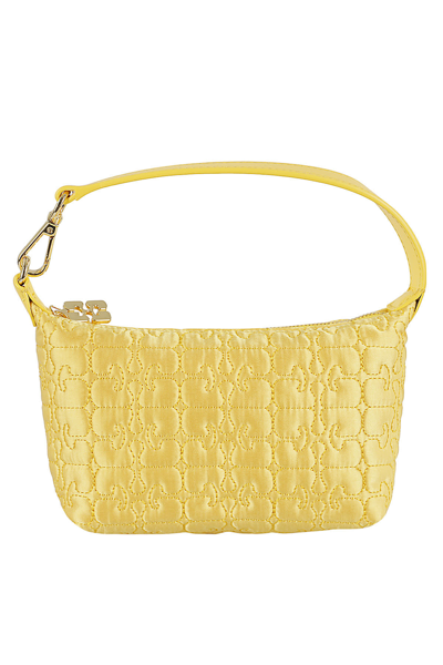 Ganni Butterfly Small Pouch Satin In Yellow