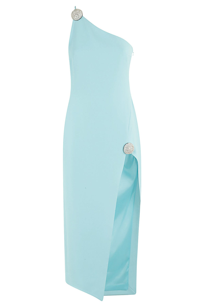 David Koma Crystal Ball One-shoulder Midi Dress In Soft Blue Silver