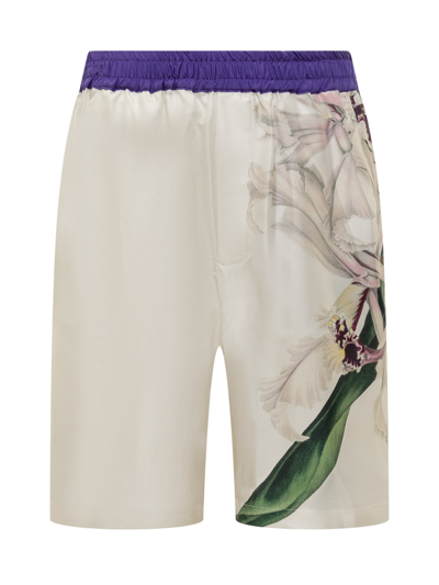 Pierre-louis Mascia Silk Shorts In Bianco Fantasia