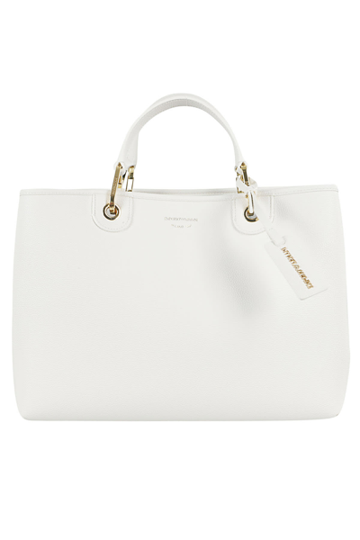Emporio Armani Shopping Bag In Bianco Cuoio
