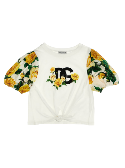 Dolce & Gabbana Kids' Rose-print Cotton T-shirt In Multicolor