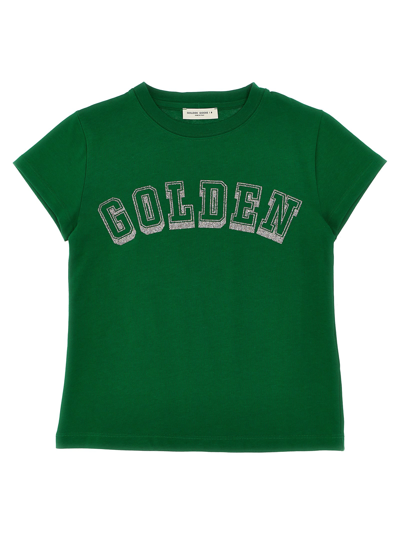 Golden Goose Kids' Glitter Logo Print T-shirt In Green