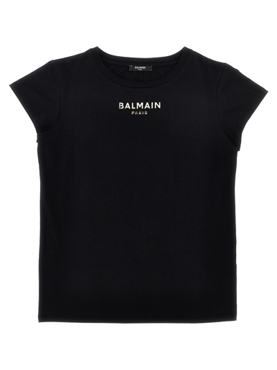 Balmain Kids' Metallic Logo T-shirt In Black