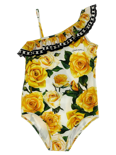 Dolce & Gabbana Kids' Girl's Flowering One-piece Swimsuit In Multicolor