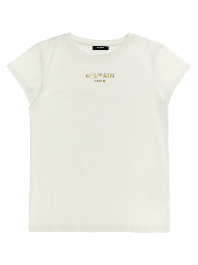 Balmain Kids' Metallic Logo T-shirt In White