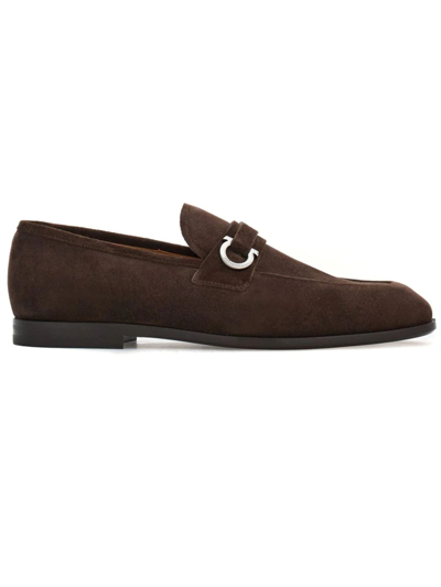 Ferragamo Gancini-buckle Leather Loafers In Brown