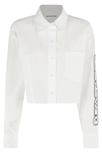 Alexander Wang T Button Down Cropped Shirt With Halo Glow Print In White