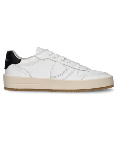 PHILIPPE MODEL NICE LOW-TOP SNEAKERS IN LEATHER, WHITE BLACK