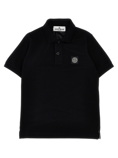 Stone Island Junior Kids' Logo Patch Polo Shirt In Black