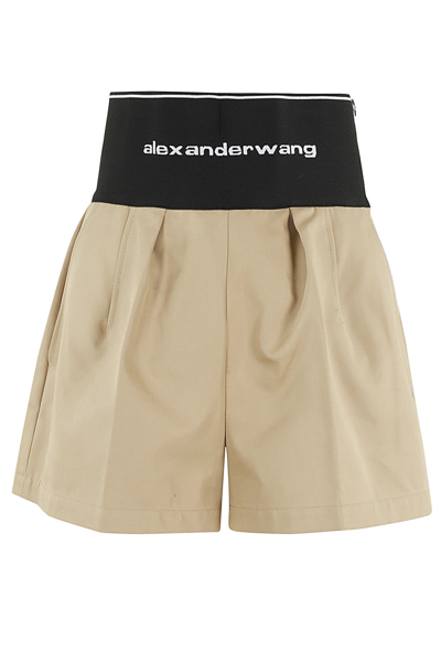 Alexander Wang Safari Short With Exposed Zipper And Logo Elastic In Chino