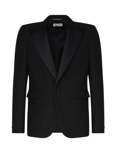 Saint Laurent Single-breasted Grain De Poudre Tuxedo Jacket In Black