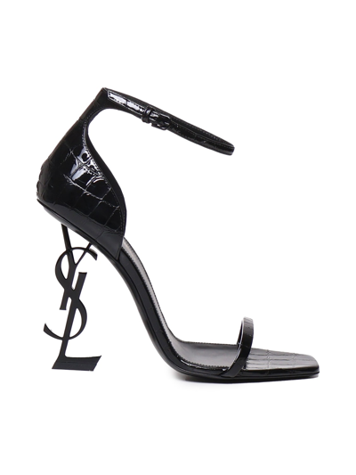 Saint Laurent Opyum 110 Leather Heeled Sandals In Nero