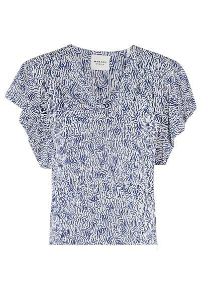 Isabel Marant Étoile Delocia Abstract-print V-neck Blouse In Bu Blue