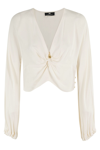 Elisabetta Franchi Cropped Georgette Blouse In Burro