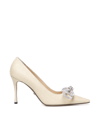Mach &amp; Mach Raffia Pumps With Double Bow Crystals In Beige