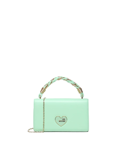 Love Moschino Logo Plaque Chain Linked Shoulder Bag In Mint