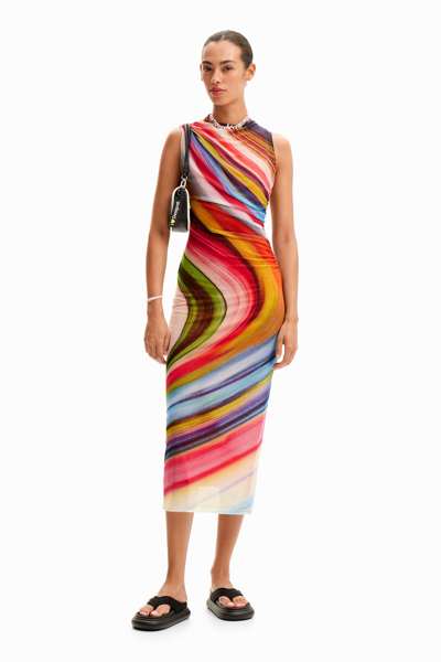 DESIGUAL TULLE WAVE MIDI DRESS