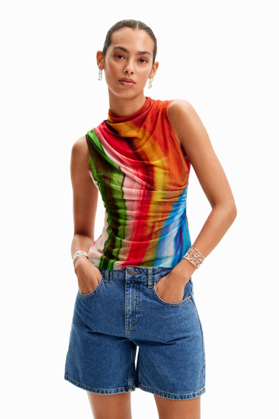 Desigual Tulle Wave T-shirt In Material Finishes
